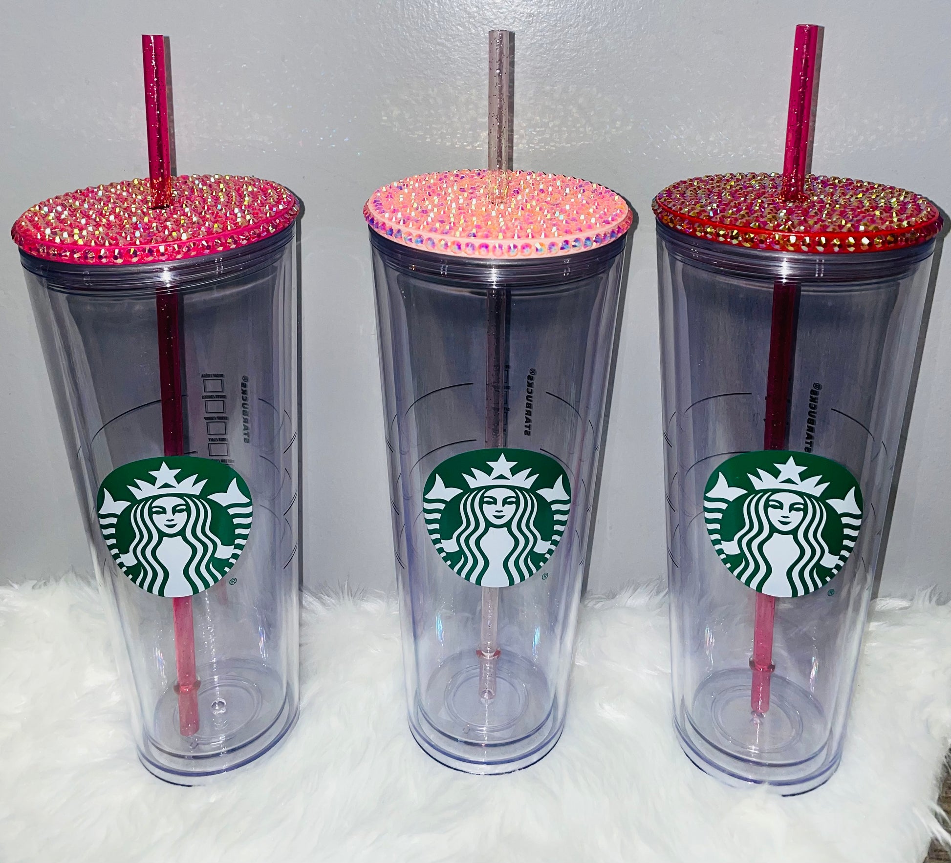 Hot Pink AB Rhinestone Starbucks Reusable 24 oz Cold Cup.